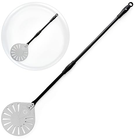 Chef Pomodoro Pala Pizza Horno Giratoria 23 cm, Pala para Pizza con Mango Extensible de Aluminio Desmontable de 119 cm para Fácil Almacenamiento, Accesorios Cocina Hogar para Pan y Pizza Casera