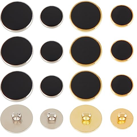 OLYCRAFT 80Stk Kunststoff Blazer Buttons Flat Shank Buttons 15mm 22mm Vintage Antique Suits Button Set Für Blazer, Anzüge, Mäntel, Uniform Und Jacke - Schwarz + Silber/Gold