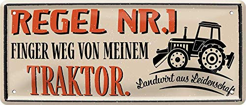 schilderkreis24 - Blechschilder Lustiger Traktor Spruch “Regel Nr.1 Finger Weg von.“ Trecker Bauer Landwirte Deko Schild Metallschild Humor Witziges Geschenkidee 28x12 cm