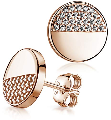 Rosegold Ohrstecker rund - Damen aus Sterling-Silber vergoldet mit Zirkonia SO-452-Rose
