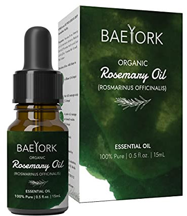 Baeyork Organic Rosemary Oil 15 mL (0.5 Fl. Oz.) - 100% Pure Essential Oil for Aromatherapy, Diffusers, and DIY