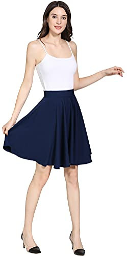 HOEREV Minigonna Svasata Casual da Donna e Ragazza,Midi_Marina Militare,XXL