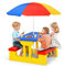 GOPLUS Kindersitzgruppe Picknickset Sitzgruppe Kindermöbel Gartenmöbel aus PP-Material für Kinder inkl. Sonnenschirm, 2 Bänke und Tisch (rot-blau-gelb)