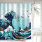 Bonhause Duschvorhang Japanische Welle Kanagawa Ozean Blau Duschvorhänge 180 x 180 cm Anti-Schimmel Wasserdicht Polyester Stoff Waschbar Bad Vorhäng für Badzimmer mit 12 Haken
