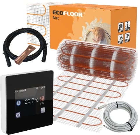 Elektrische Fußbodenheizung Komplett Set ECOFLOOR 160 W/m² mit digitalem TFT Thermostat WLAN schwarz 0,5 m² - 0,5 x 1 m
