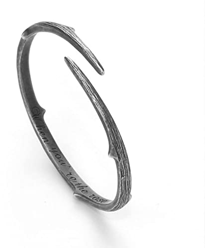 LIUYUYOUGO Armband Aus Sterlingsilber,925 Silber Armreif Vintage Distressed Dornen Buchstabe Geschnitzte Einzigartige Manschette Armreif Einstellbare Offene Hip Hop Gothic Amulett Armband Für Männ