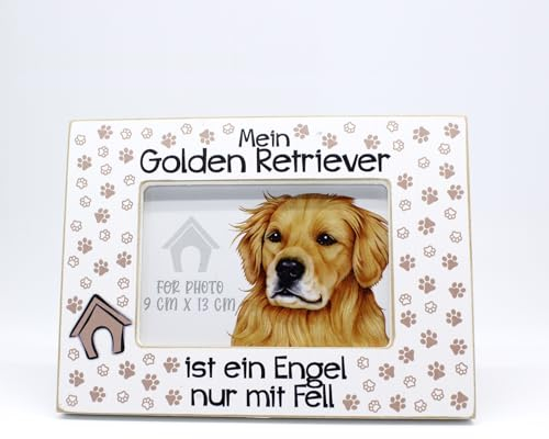 power gift Bilderrahmen mit GOLDEN RETRIEVER Spruch. Rahmen mit Hunde Motiv. Foto, Fotorahmen aus Holz zum Aufstellen oder Aufhängen. Geschenk für jeden Hundeliebhaber.