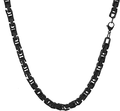 AFSTALR Herren Königskette Schwarz Schmuck für Herren ,Edelstahl Breit Herrenkette Männer 8mm Byzantinische Kette Halskette für Herren Länge 55cm