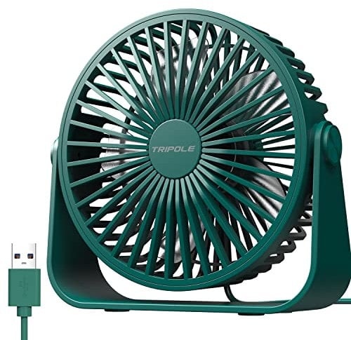 TriPole USB Desk Fan, 3 Speeds Adjustable Strong Wind Table Fan, 360° Rotation Mini Personal Fan, 5.5 Inch Portable Cooling Fan for Desktop Office Home Bedroom Outdoor Camping, 5ft Cable, Dark Green