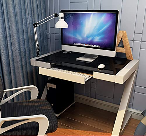 TAOZUYING Computertisch Computertisch PC Desktop Glasplatte und Seitenschublade Forschung Home Office Workstation Computerarbeitsplätze (Farbe : Schwarz) Marriage