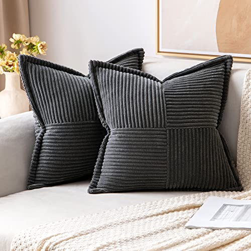 MIULEE 2er Set Kordsamt Kissenbezüge Samtkissen Weich Dekokissen Dekorativ Kissenbezug Modern Kissenhülle Sofakissen Zierkissen Couchkissen für Wohnzimmer Schlafzimmer Dunkelgrau 50x50 cm