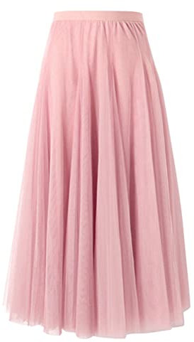 shownicer Femme Jupe Longue Tutu Tulle Jupon Taille Elastique Jupe Danse Vacances Cérémonie Été Élégant Couleur Unie A Rose 3XL