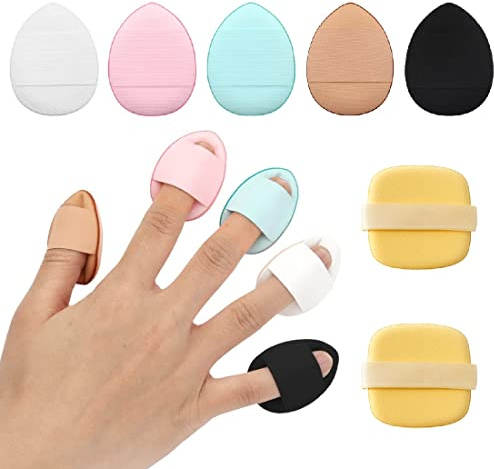 SJBAUTYO 5 Pièces Mini Houppette Doigt, 2 Bouffées de Poudre Cosmétique, Pour Fond de Teint, Anti-cernes, Éponges à Poudre Douces, Outil de Maquillage Humide et Sec