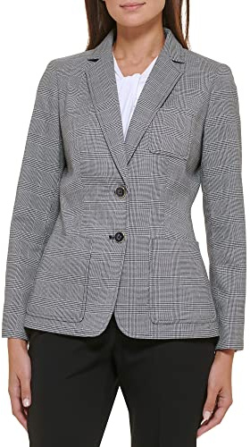 Tommy Hilfiger Women's Blazer – Business Jacket with Flattering Fit and Double-Button Closure, Black/Ivory, 10