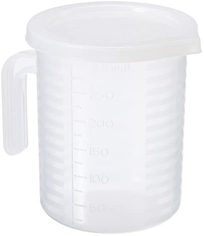 PATIKIL Graduated Beaker, 250ml PP Plastic Liquid Measuring Cup Double Sided Graduations with Handle Lid and Spout for Lab Kitchen Home