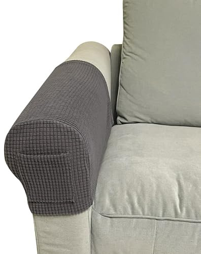 Skybook Armrest Chair Covers with 1 pocket Stretch Armchair Couch Arm Rest Cover Anti-Slip Spandex Polyester Sofa Chair Arm Caps Slipcovers for Furniture Protector Set of 2 (Grey)