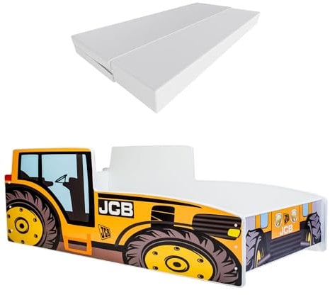 KOBI Kinderbett mit Rausfallschutz Bauernhof | Gelber Traktor | 140 x 70 cm | Jugendbett mit Matratze | Kinderbetten Jungen Mädchen | Einzelbett Kinder Bett Autobett