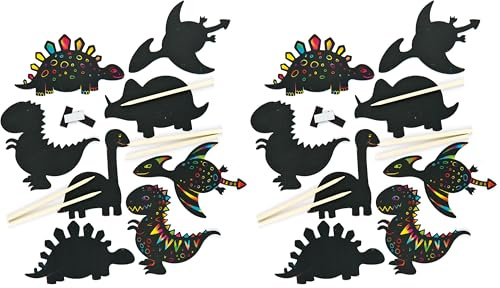 Baker Ross EV254 Dinosaur Scratch Art Fridge Magnets-Pack of 20, for Kids to Design, Create and Display for Crafts Projects, Black