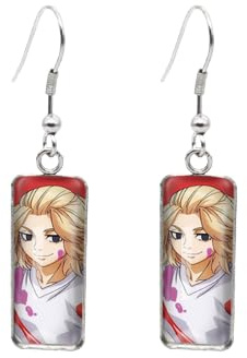 Tokyo Revengers Ohrringe mit Anime-Charakteren, rechteckig, Glas-Cabochon, handgefertigter Schmuck, Fischhaken, baumelnde Ohrringe
