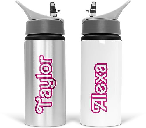 Print Maniacs Personalised Pink Doll 600ml Water Bottle With Straw for Girls and Women Lets go Party Chelsea Merchandise Princess Dream Collection Theme Bride Lip Stick Birthday Diamonds