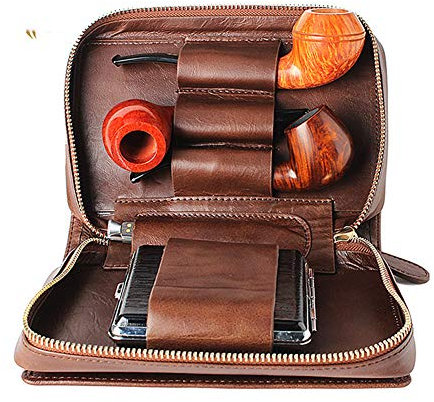 FBITE Aschenbecher, Männer Zigarettentaschen, Leder Tabak Rauchen Holz Pfeifentasche Fall Haltbar/Braun