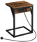 HOOBRO C Shaped Side Table, Sofa Side Table with Charging Station, 2 Plug Sockets and 2 USB Ports, Narrow Bedside Table for Small Spaces, Laptop Table for Sofa, Rustic Brown and Black EBF06KSF01