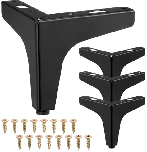 Zocipro 4Pcs Black Furniture Legs 10cm, Metal Cabinet Legs Sofa Legs with 16 Screws, Modern Diamond Triangle Furniture Feet DIY Replacement for Cabinet Cupboard Sofa Chair