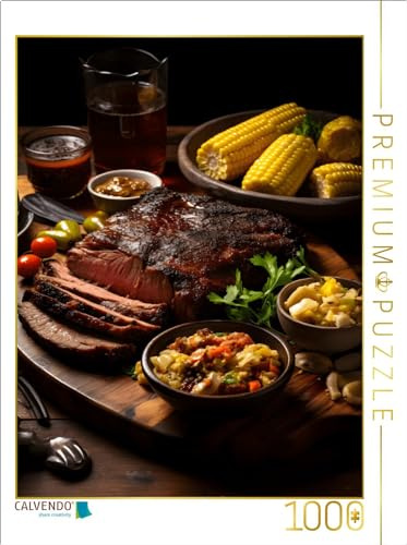 Puzzle · Smoked Brisked vom Grill mit Maiskolben | Ein leckeres Abendessen mit jeder Menge Fleisch · 1000 Teile · Lege-Größe 64 × 48 cm · CALVENDO Puzzle