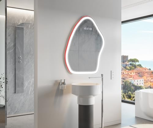 Artforma Unregelmäßiger Form asymmetrischer Spiegel mit LED Beleuchtung 94x114 cm | Moderner Industrial Wanspiegel Beleuchtet Nach Maß | GLZ222 | Wählen Sie Zubehör | Lichtspiegel Badezimmerspiegel