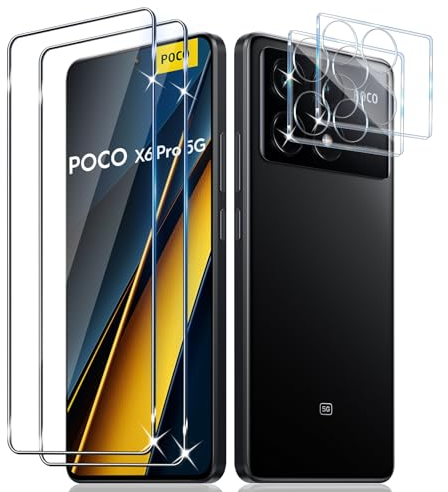 LiiLaa Schutzfolie für Xiaomi Poco X6 Pro 5G für Panzerglas, 2 Stück Gehärtete Glas Schutz Folie mit 2 Stück Kameraschutz, 9H displayschutz Ultra-klar Schutzglas