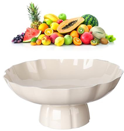 Fruit Bowl for Kitchen Counter Morden Fruit Basket Holder Decorative Fruit Stand Candy Serving Platter Bread Vegetable Storage Organizer Pedestal Bowl for Living Room(Cream Color)