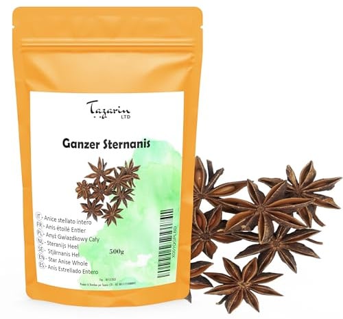 500g Anis Étoilé Entier - Badiane - Arôme & Goût Intense - Infusion, Thé et Recettes Maisons - Sélection Premier Choix - Illicium Verum - 100% Naturel | Qualité Supérieure - TazainLTD