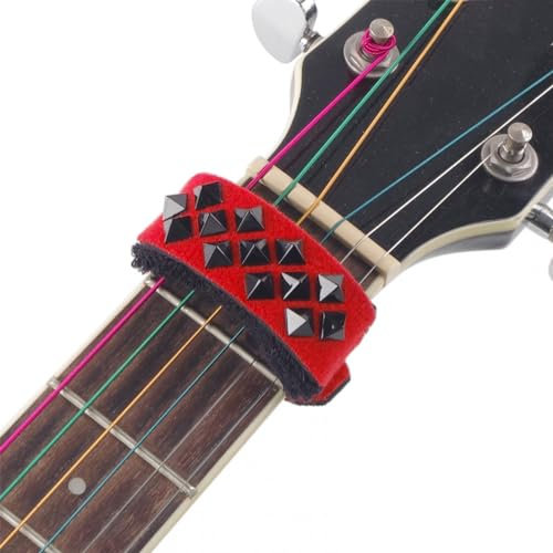 Correa Amortiguadora de Guitarra con Remaches Cuadrados, Amortiguador de Ruido para Guitarras de 6 Cuerdas, Accesorio para Instrumentos de Cuerda (Rojo Corto 7x0.9x1.2in)