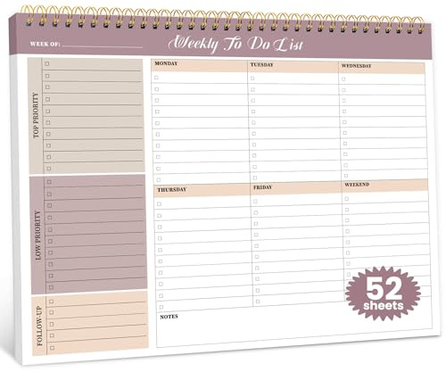 Weekly To Do List Notepad with 52 Undated Sheets(8.5×11)- Undated Weekly Planner Notepad for Office Desk Accessories and Supplies - Midnight Lilac