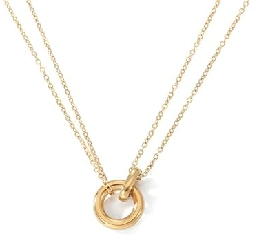Self Love Club® Filigrane Halskette Damen 14K vergoldet mit verbundenen Ringen Anhänger aus Edelstahl in Gold - Wasserfeste & Hautverträgliche 316L Chirurgenstahl Kette