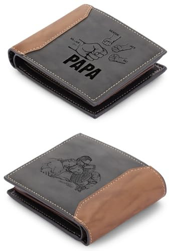 ALBERTBAND Herren Geldbörse mit Namen Foto Gravur Vatertagsgeschenk für Papa Personalisiert Portmonee Geschenk (Grau-4 Name)