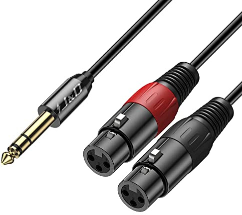J&D XLR to 1/4inch (6.35mm) TRS Stereo Cable, 2 XLR Female to 6.35mm 1/4 inch TRS Male Unbalanced Interconnect Stereo Audio Cable for Speaker Mic Guitar Mixer AMP, 4.5 Meter