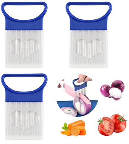 XNIVUIS 3 Pcs Onion Slicer Holder Stainless Steel Onion Holder Vegetable Fruit Beef Cutting Machine Cutter Holder Meat Needle Kitchen Tools for Chopping Grating Fruit Vegetable Helper(Blue) (Blue)