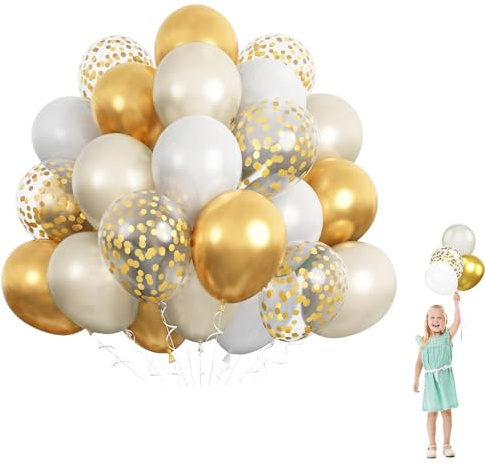 Luftballons Champagner Gold,60 Stück Metallic Champagner Gold Weißsand Party Ballons,100% Naturlatex, Geruchlos, Luftballons Geburtstag, 12 Zoll Latex Ballon für Geburtstag Hochzeit Babyparty Deko