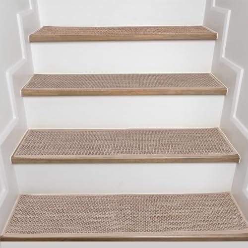 JHLGRE Tappeti per Scale Interne, 20cm*76cm 4pcs, Coprigradini per Scale, Tappetini per Scale in Legno, Tappetino Antiscivolo e Fonoassorbente con Retro Adesivo, Beige