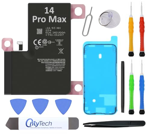 OnlyTech - Premium Replacement Battery for iPhone 14 Pro Max - 4323 mAh, same as the original - Includes 12 professional tools set and screen adhesive