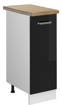 Vicco Apothekerschrank R-Line, Medizinschrank für die Küche, Schwarz Hochglanz/Weiß, 30 cm, AP Eiche