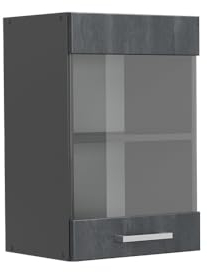 Vicco Armario de Cocina con Vidrio R-Line, Hormigón Negro/Antracita, 40 cm