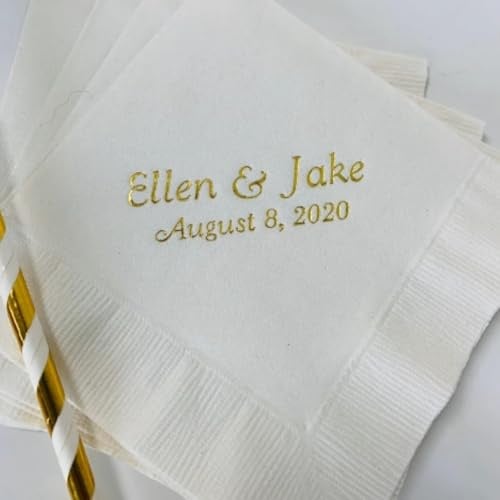 jfs Personalisierte Hochzeitsservietten, individuelle Servietten mit Namen, individuelle Hochzeitsservietten, Gastgeschenke für Hochzeiten, Geburtstage, Servietten, Dekorationen (50 Stück)