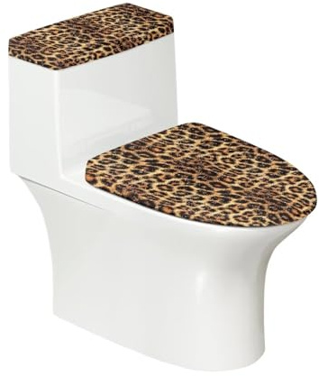 Pzuqiu Leopard Print Toilet Lid Seat Protector and Tank Cover Set - 2 Pcs Easy Install Clean Replacement Universal Fit Bathroom Essentials