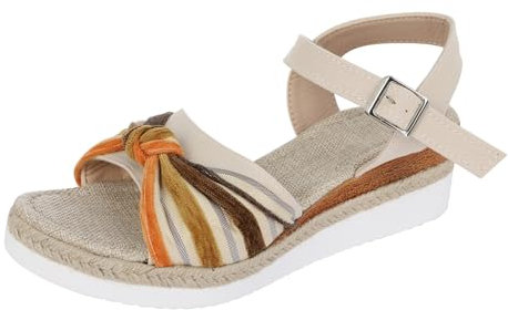SRTUMEY Sandalias de plataforma para mujer, informales, con hebilla de cinturón hueco lateral, zapatos romanos, moda de verano, sandalias de plataforma con cordones para mujer, Khaki, 39.5 EU