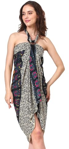 SAIVONA Sarong Pareo Damen Mandala Fransen Viskose Strandtuch Wickeltuch Wickelrock Strandrock Wickeltuch Bikini Cover Up für Badeanzug - Schwarz Bunt Pfau