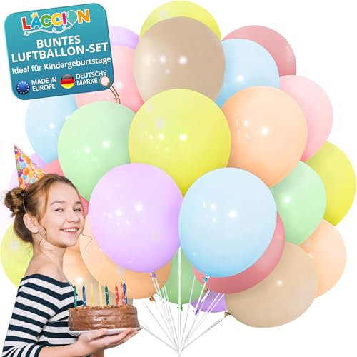 Luftballons Geburtstag 50 Stück - 100% Made in EU aus biologisch abbaubaren Kautschuklatex - Luftballons Helium geeignet, Luftballons pastell, Helium Ballons Set, bunte Luftballon, Ballons Geburtstag