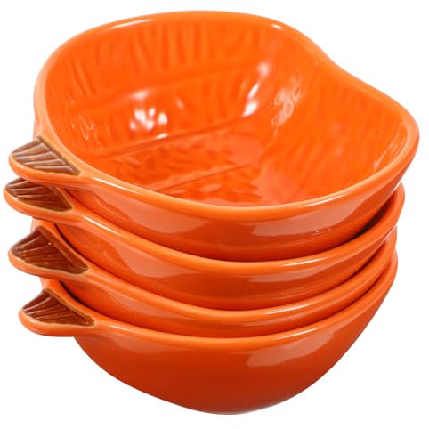 GREENADSCAPE 4pcs Pumpkin Shaped Ceramic Appetizer Dishes Stylish Dipping Bowls for Sauces for Home Restaurant Use for Snacks Small Appetizers
