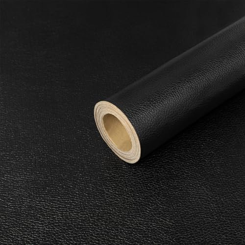 Hode Kunstleder Selbstklebend Schwarz 10x200cm, Lederflicken Selbstklebend, Leder Reparatur Set für Sofa, Lederfolie für Autositze Jacken, Möbelfolie Lederoptik
